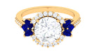 Statement Moissanite Halo Engagement Ring with Sapphire D-VS1 - Sparkanite Jewels